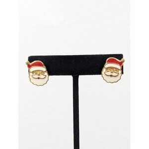 Vintage Avon Christmas Santa Claus Earrings Pierced Enamel